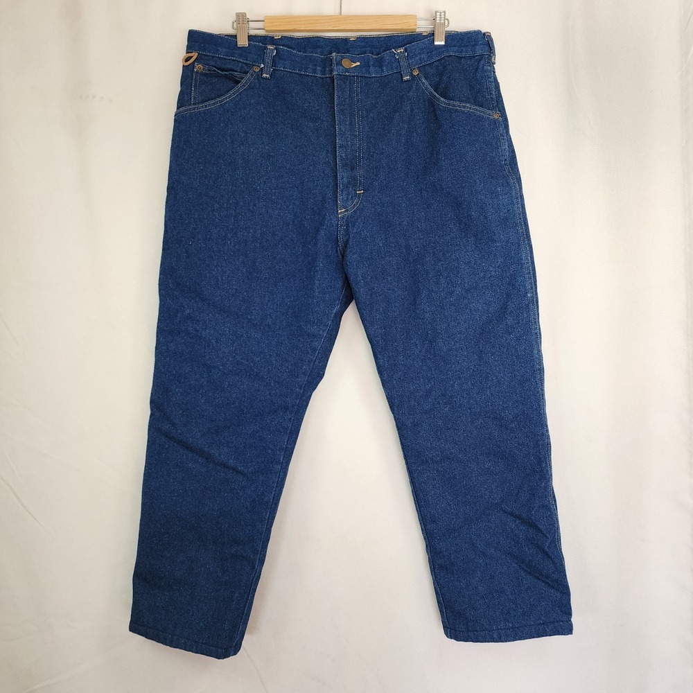 Wrangler Rugged Wear Blue Denim Jeans 40x32 Measure Red Insulated Lined 3321 VTG